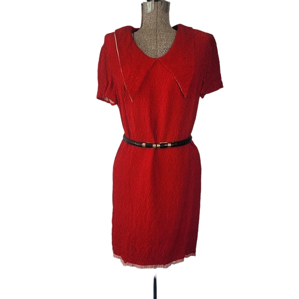Vintage 1960s dagger collar red mini dress size small - Picture 6 of 14